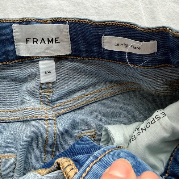 Frame Denim Le High Flare Jeans Light Wash Distressed Hem Size 24 - Picture 5 of 11